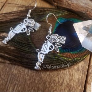 Silver Gun & Rose earrings Cowboy~Country~Gypsy~Texas~Cowgirl Jewelry Gift ideas